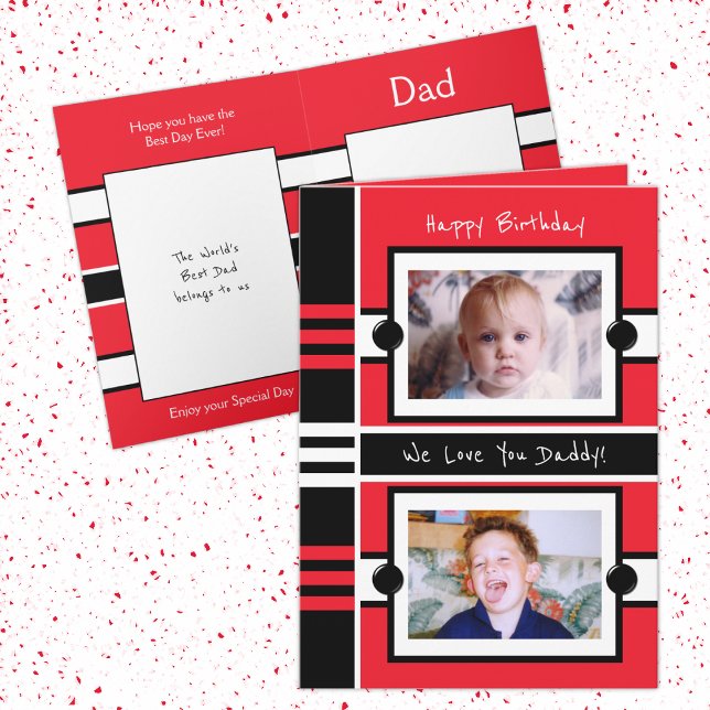 Cartão Feliz aniversário Pai vermelho foto negra te ama (Criador carregado)