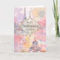 Feliz Aniversário para Ambos Torre Eiffel Aquarela