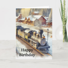 Cartão Feliz Aniversário para Homens Vintage Train no inv