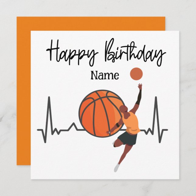 Cartão Feliz Aniversário para Jogador de Basquete (Frente/Verso)