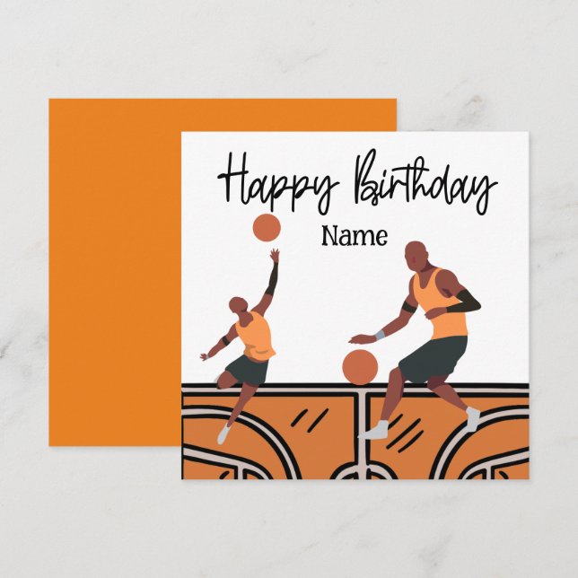 Cartão Feliz Aniversário para Jogador de Basquete (Frente/Verso)