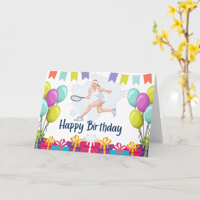 Cartão Feliz aniversário para jogador de tênis (Flor Amarela)