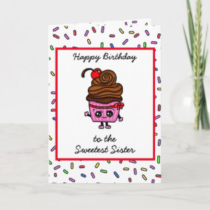 Cartão Feliz aniversário para minha irmã, Cupcake bonit