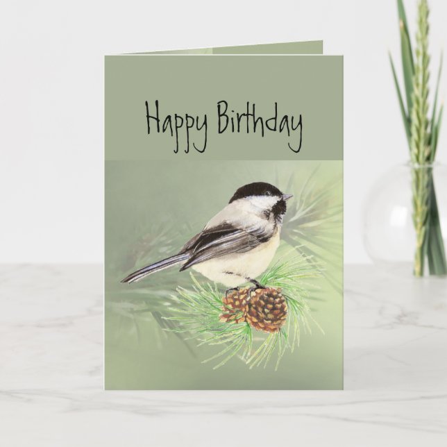 Cartão Feliz aniversário para todos os Pássaros Chickadee (Frente)