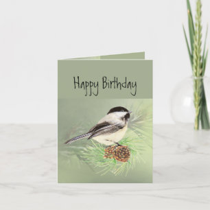 Cartão Feliz aniversário para todos os Pássaros Chickadee