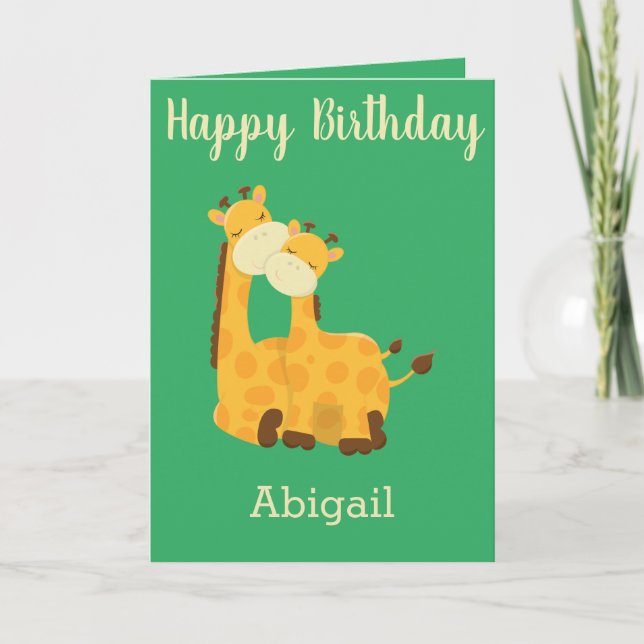 Cartão Feliz aniversário para um bebê com Girafas (Frente)