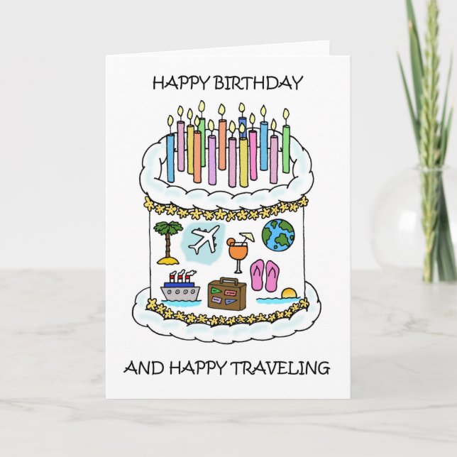 Cartão Feliz Aniversário para Velas de Bolo e Viagem (Frente)