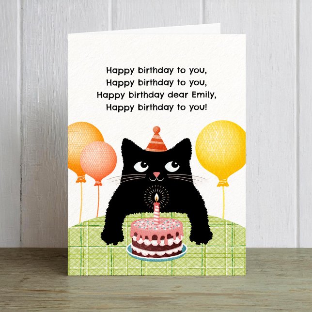 Cartão Feliz aniversário para você com gato, bolo e vela (Criador carregado)