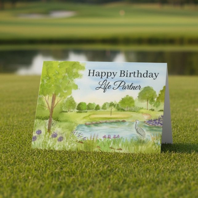 Cartão Feliz Aniversário Parceiro de Vida Campo de Golfe  (Criador carregado)