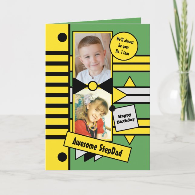 Cartão Feliz Aniversário Passo Pai foto verde amarela (Frente)