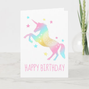 Cartão Feliz Aniversário Pastel Unicorn
