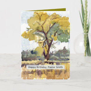 Cartão Feliz Aniversário Pastor Fall Tree Aquarela Person