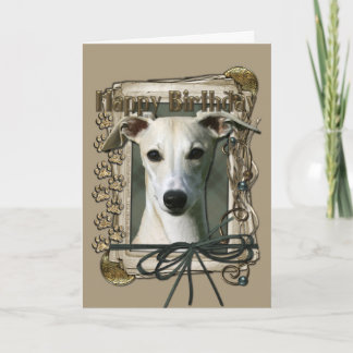 Cartão Feliz aniversario - patas de pedra - Whippet