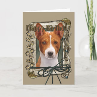 Cartão Feliz Aniversário - Patas Pedras - Basenji