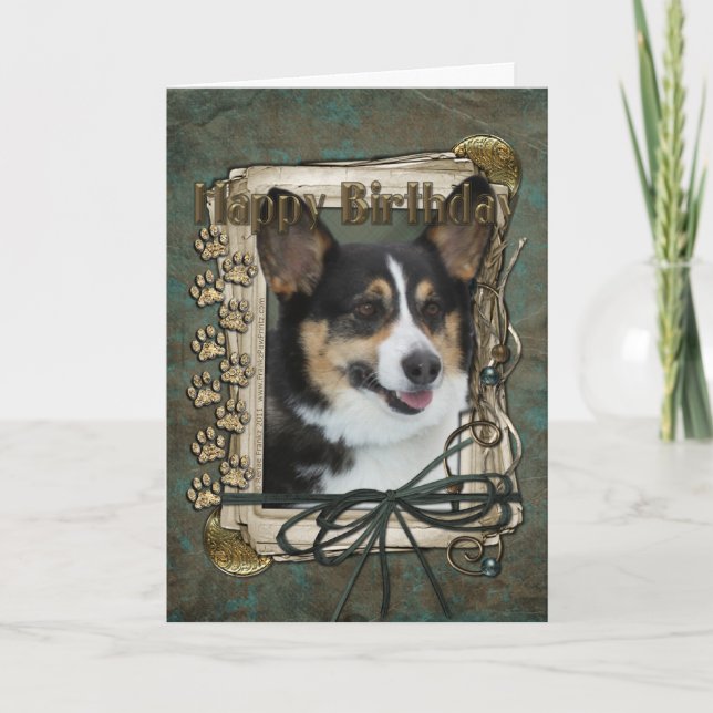 Cartão Feliz Aniversário - Patas Pedras - Corgi (Frente)