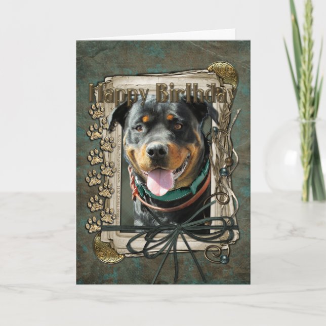 Cartão Feliz Aniversário - Patas Pedras - Rottweiler Samb (Frente)
