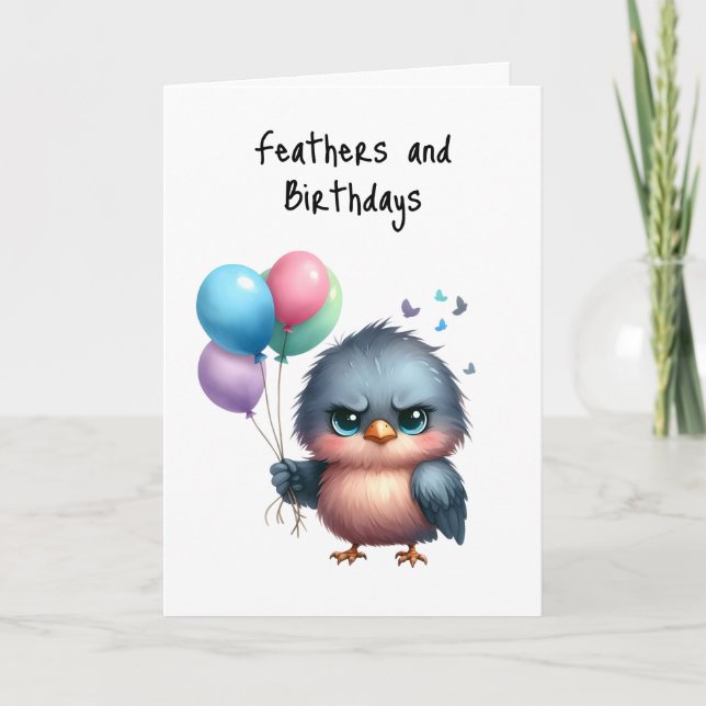 Cartão Feliz Aniversário Penas de Aves Grumpy e Aniversár (Frente)
