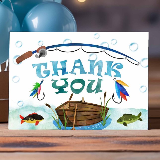 Cartão Feliz aniversário, pescando o-fish-almente, obriga (O-fish-ally, gone fishing, boy 1st birthday thank you cards.)
