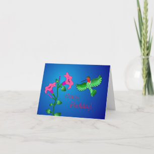 Cartão Feliz aniversário Petunia com beija-flor