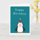 Cartão Feliz aniversário Pinguim bonito (Yellow Flower)