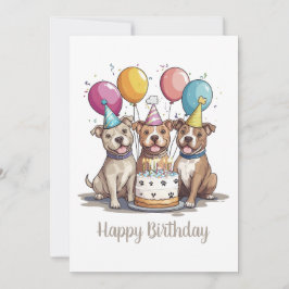 Cartão Feliz Aniversário Pit Bull Cães