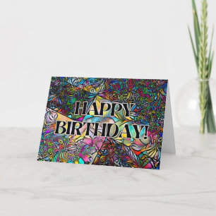 Cartão Feliz aniversário! Placa padrão Abstrato colorida