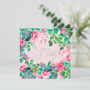 Cartão Feliz Aniversário Primavera de Verão Floral Blush