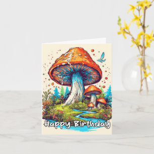 Cartão Feliz Aniversário Provocando Cogumelos Florestais