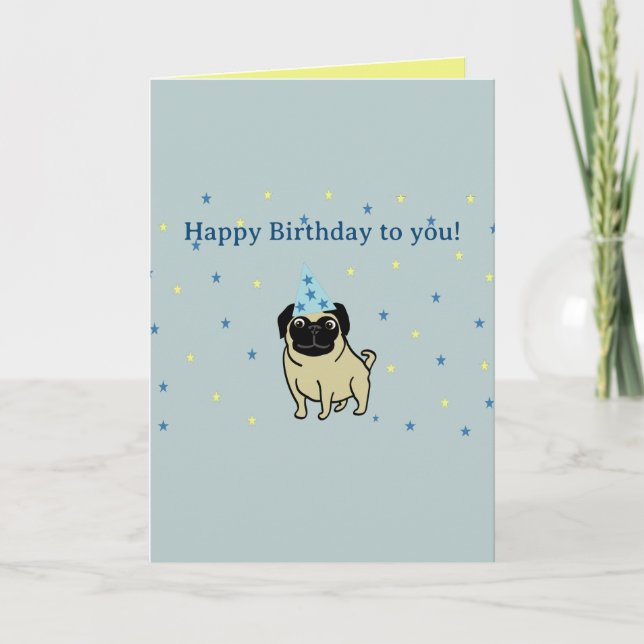 Cartão Feliz aniversário Pug (Frente)