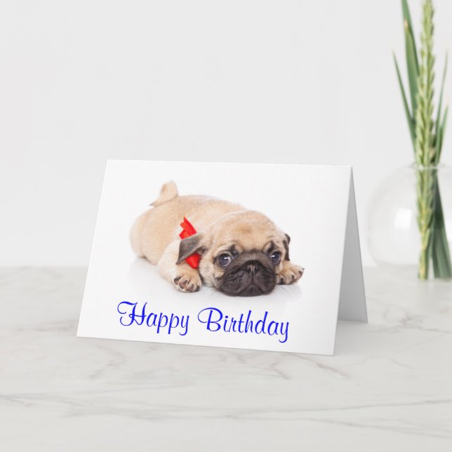 Cartão Feliz Aniversário Pug Puppy Dog Card (Frente)