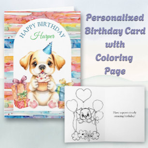 Cartão Feliz Aniversário Puppy Dog Coloring Page
