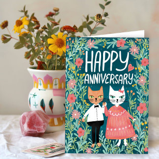 Cartão Feliz Aniversário Purr-fect Cats Floral