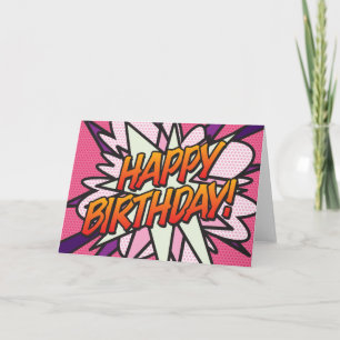 Cartão FELIZ ANIVERSÁRIO Quadrinhos Pop Art Rosa