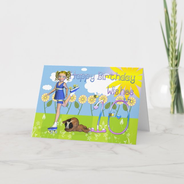 Cartão Feliz aniversário, querida menina do 10º aniversár (Frente)