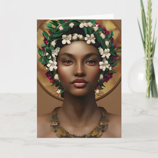 Cartão Feliz Aniversário Rainha, Linda Afro-Americana (Frente)