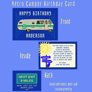 Cartão Feliz Aniversário Retro Camper RV Viagem