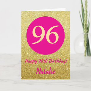 Cartão Feliz aniversário, rosa quente e Dourado