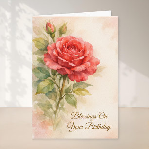 Cartão Feliz Aniversário Rosa Vermelha Floral Cristã