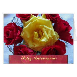 Cartão - Feliz Aniversário - Rosas Amarillas y Roj