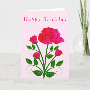 Cartão Feliz Aniversário - Rosas Rosa Românticas