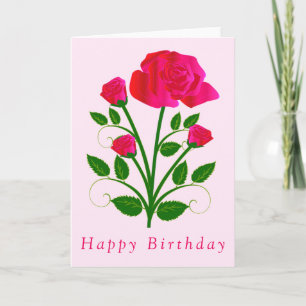 Cartão Feliz Aniversário - Rosas Rosa Românticas