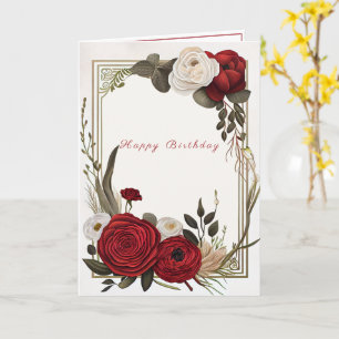 Cartão Feliz Aniversário Rosas Vermelhas Brancas