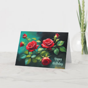 Cartão Feliz aniversário, Rosas vermelhas vibrantes Flora