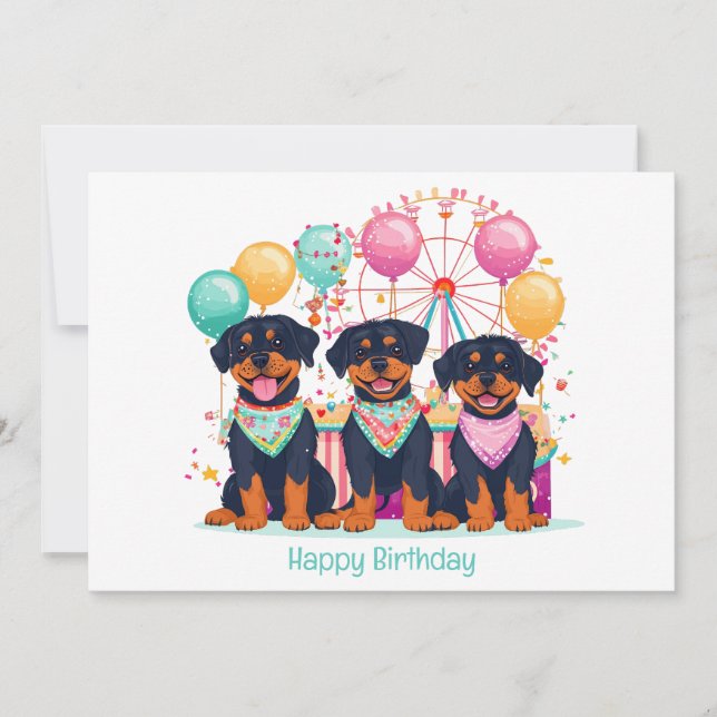 Cartão Feliz Aniversário Rottweiler Cachorros Em Um Carna (Frente)