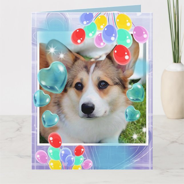 Cartão Feliz Aniversário Sable Corgi (Frente)