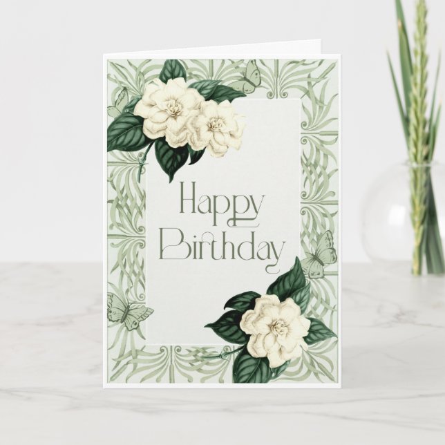 Cartão Feliz Aniversário - Sage Green e Ivory Florals (Frente)