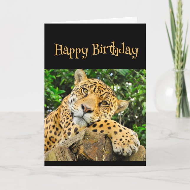 Cartão Feliz Aniversário Selvagem Coisa Leopardo Diversão (Frente)