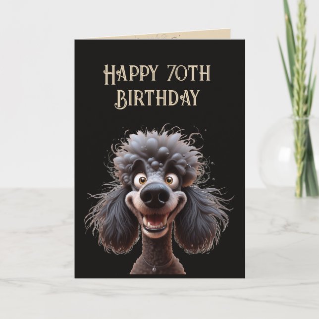 Cartão Feliz Aniversário Sem Estresse Poodle Cachorro 70º (Frente)
