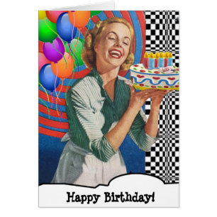 Cartão Feliz Aniversário, Senhora Bolo e Balões
