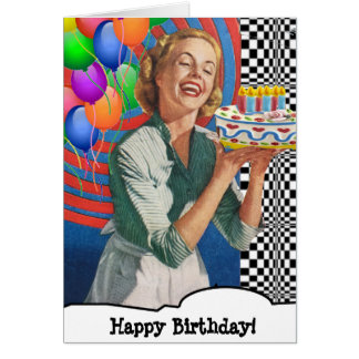 Cartão Feliz Aniversário, Senhora Bolo e Balões